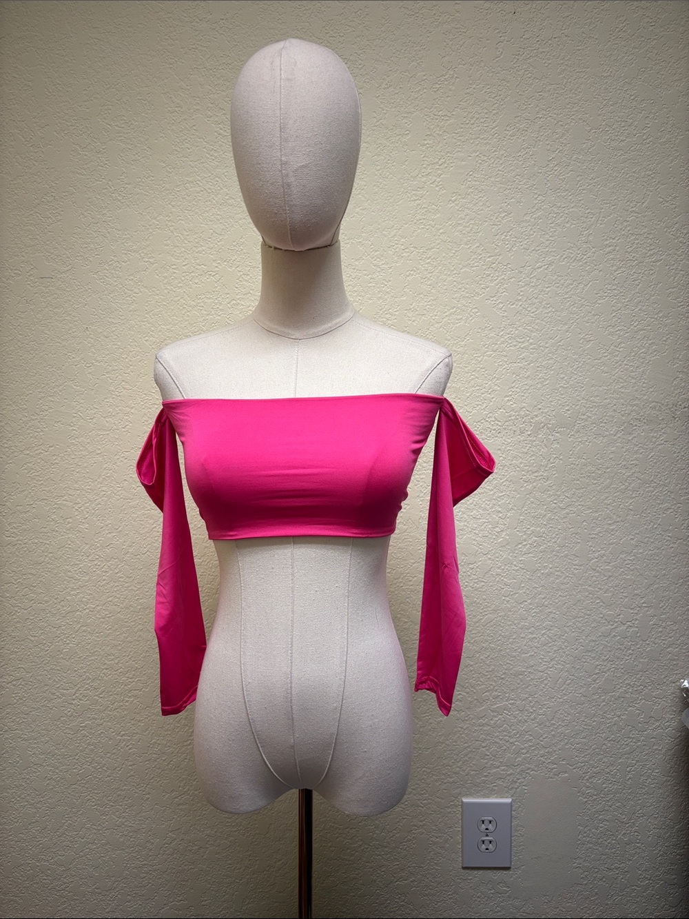 Fuchsia Off-Shoulder Long-Sleeve Crop Top